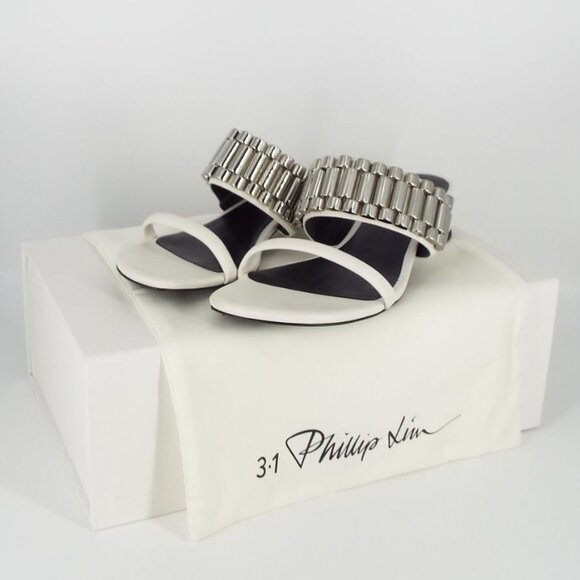 3.1 Phillip Lim White Leather Drum Watch Strap Sandals Size 39 - Picture 2 of 14